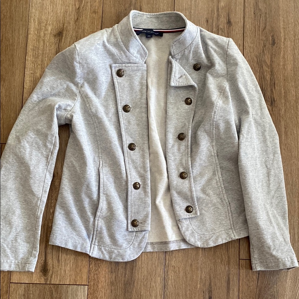 Tommy Hilfiger Gray Blazer with Stand-Up Collar